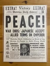 VINTAGE NEWSPAPER HEADLINE ~WORLD WAR 2 VICTORY JAPAN SURRENDERS PEACE WWII 1945