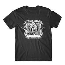 Biker Road T-Shirt. Motorcycle Skull Shirt 100% Cotton Premium Tee New