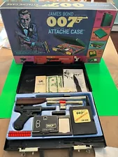 1965 JAMES BOND MPC ATTACHE CASE w/Gun, Wallet, Money - Repro Box