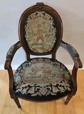 Beautiful Antique Ornate French Needlepoint, Embroidered Louis XV Wooden Chair