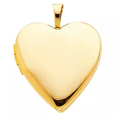 Ioka - 14K Yellow Gold Plain Heart Locket Charm Pendant For Necklace or Chain