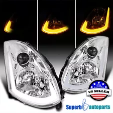 Fit 2003-2007 Infiniti G35 Coupe Projector Headlights Sequential LED Strip 03-07