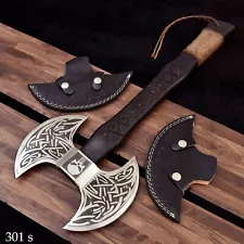 Double Headed Viking Axe, Hand Forged Steel Battle Axe, Double Blade Viking Axe