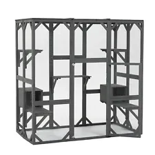 Outdoor Cat House Enclosure Catio Wooden Large Cage Pet w/6 Shelter Platforms