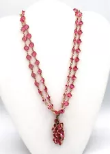 Vtg Pink Glass Tassel Necklace Gold Tone Gripoix 23" Austrian Crystal