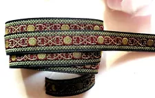 Jacquard Ribbon, 9/16 inch Black - Burgundy - Gold price for 1 yard