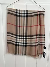 V.Fraas Scarf Shawl Women's Burberry Plaid Scarf Viscose Fringed 31 x 77