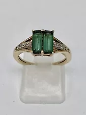 Elegant 9ct Yellow Gold Green Tourmaline & Diamonds Ring - 2.73gm - Size K1/2