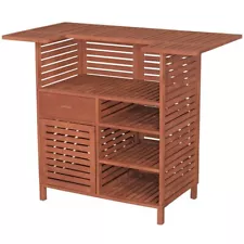 Leisure Season Wood Outdoor Bar With Storage in Medium Brown