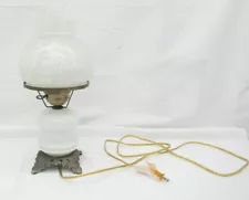 Vintage Milk Glass Embossed Roses 17.5" Duplex LAMP ELECTRIC TESTED WORKING GA