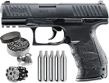 Umarex Walther PPQ .177 Cal CO2 Air pistol with 5x CO2 Tanks and Pellets Bundle