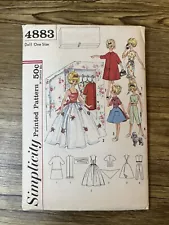 VINTAGE SIMPLICITY PATTERN 4883 FOR 12" DOLL CLOTHES BARBIE UNCUT ORIGINAL