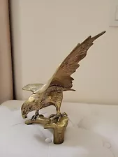 Large Vintage Brass American Eagle Statue on Branch 18.5" Wing Span 14” Tall