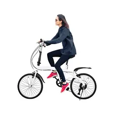 White Folding Bike Foldable City Bike for Adult 20" Commute Bicycle 6Speed Gears