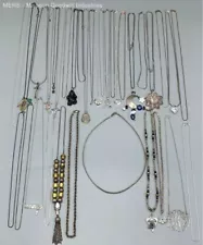 Sterling Silver Assorted Styles/Settings Lot of Necklaces - 207 Grams-37 Pieces