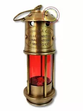 Vintage Model Hanging Lamp in Brass & Red Glass Antiq Finish Oil Operated