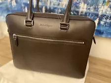 NWT Salvatore Ferragamo Men’s Brown Leather Work Briefcase Logo Bag $2100 SALE!!