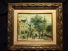 SALE ! Louis Van Der Pol Street Scene, Vintage Oil On Canvas Painting...