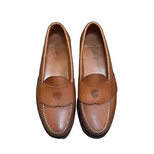 Polo Ralph Lauren Men 8 Penny Loafers Brown Leather Embossed Logo Preppy Shoes