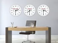 CUSTOM WALL CLOCK - World Globe Time Zone office business home - YOUR CHOICE