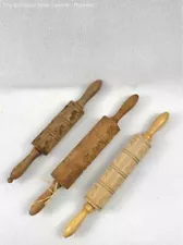 Brown Beige Engraved Wooden Embossing Rolling Pins With Handle Lot Of 3