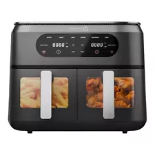 Digital Air Fryer 9L 2 Drawer 4.5L Each 6-in-1 No Oil Crisp Roast Bake Reheat