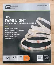 Commercial Electric #C421511 16ft. LED Tape Light for Use w/In-Wall Dimmers. New