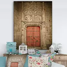 Designart 'Old Red Church Door in Salamanca Spain' Vintage Small