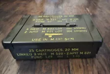 Vietnam Era 25 Cartridge 20MM Military EMPTY Ammunition Ammo Box for M139 20 MM