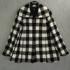 Chaps Coat Womens Large Black White Buffalo Check Wool High Neck Button Jacket