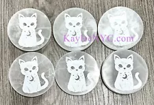 Wholesale Lot 6 PCs Natural Selenite Aka Satin Spar Cat charging Plate 10cm