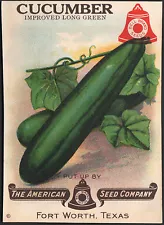 *Vintage* CUCUMBER Veg Seed Packet Front Only AMERICAN SEED 1930's TEXAS *RARE*