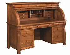 Amish Traditional Roll Top Desk Solid Wood Castlebury 65"