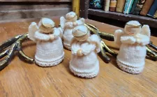 4Handmade Vintage Creme Color Crochet Angels Ornaments With Halo Soft No Starch