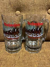 Lot of 2 Vintage Anheuser Busch Budweiser Glass Clydesdales Mug 32oz 8" tall