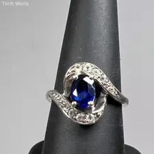 925 Sterling Silver Clear Blue Sapphire Stone Engagement Ring Size 7 US 3.18g