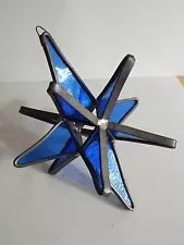 Vintage Moravian 12 Point Star Blue Leaded Stained Glass Sun Catcher Ornament