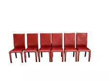 Set Of 6 EUC Red Italian Leather Dining Chairs