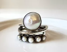 Vintage Handcrafted 925 Sterling Silver Ring With Pearls