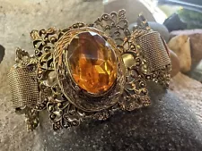 Amber RHINESTONE Goldtone Wide RETRO Authentic Vintage BRACELET *SALE*