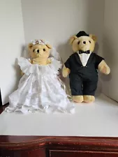 Vintage Bride and Groom Very Detailed Teddy Bears Full Wedding Attire 17"-18”