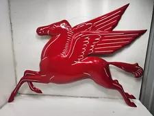 Vintage Fiberglass 48" x 36" Mobil Pegasus Horse Logo Sign Red