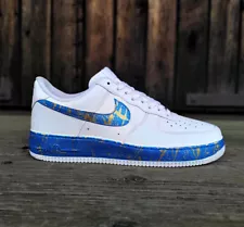 Air Force 1 Custom Royal Gold Blue Pearlescent Splatter White Shoes Mens Womens