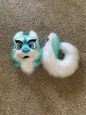 2021 Lavafox Fursuit Frosted Blue Teal Head and Tail Partial Wolf Fox Husky