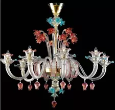 Venetian Chandelier in Genuine Murano Glass Handmade in Italy 8 Lights