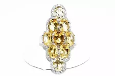 .925 STERLING SILVER 10.35CT OVAL CUT NATURAL CITRINE & WHITE TOPAZ CLUSTER RING