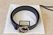 New ListingGucci Black Leather Signature Belt Silver GG Size 30/32 *Preowned* FREE SHIPPING