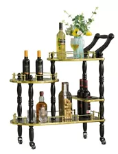 Fabulaxe Wood Serving Bar Cart Tea Trolley with 3 Tier Shelves & Rolling Wheels