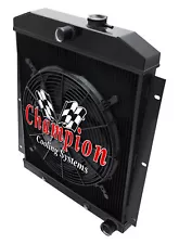 3 Row KR Champion Black Finish Radiator W/ 16" Fan for 1947 - 1954 Chevy Truck