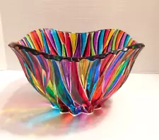 Due Zeta Venetian Glass Handmade Vibrant "Rainbow" Statement Bowl, Estate Sale